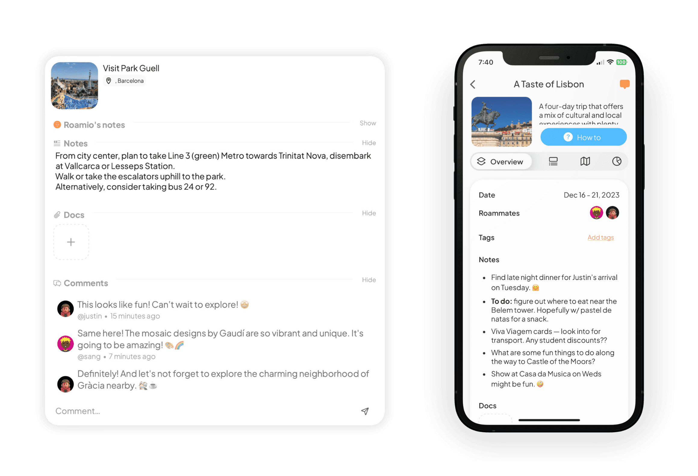Collaborate with friends and family to plan trips together.
